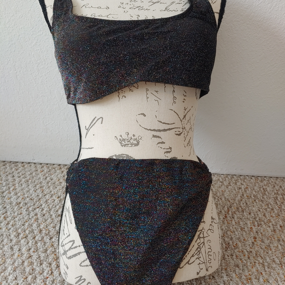 No Boundaries Glittery Black Bra Set